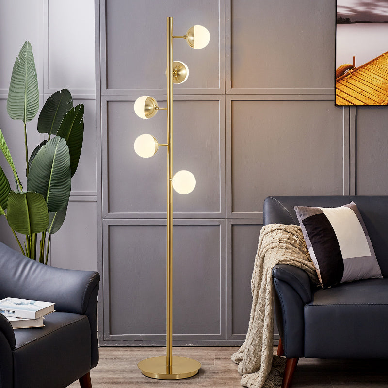 Brass Floor Lamp With White Glass Shade