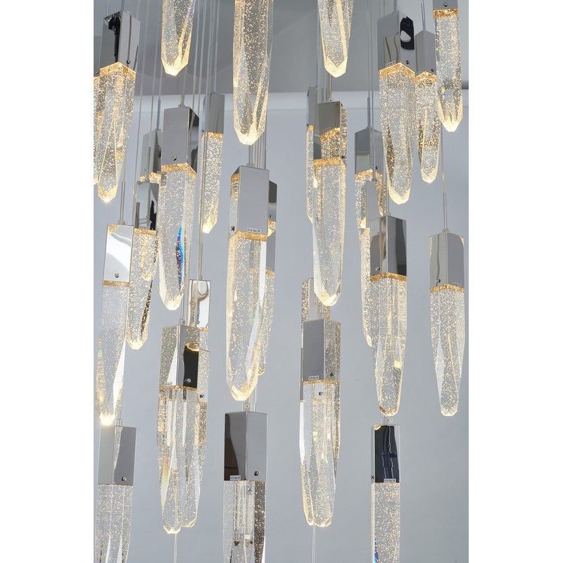 Flushed Chrome Frame Chandelier with Clear Bubble Hanging Crystal Pendants