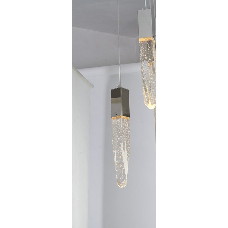 Flushed Chrome Frame Chandelier with Clear Bubble Hanging Crystal Pendants