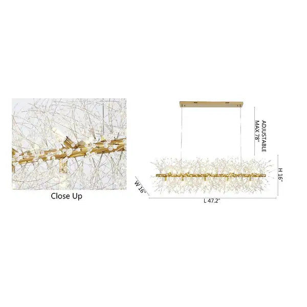 Brass Linear Frame Chandelier With Clear Crystal Spike Accents