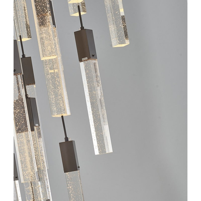 Chrome/Black Flushed Frame Chandelier with Hanging Clear Block Bubble Crystals