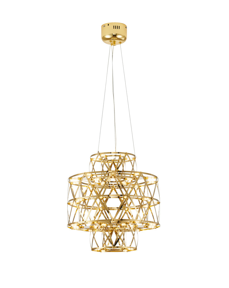 3 Tier 40-Light Dimmable Gold Stainless Steel LED Chandelier