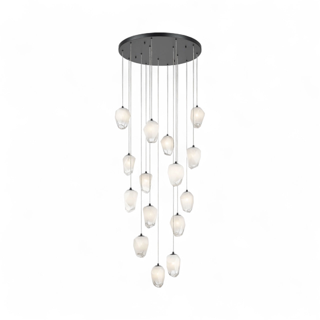Round Metal Flushed Chandelier with Hanging White Glass Pendants