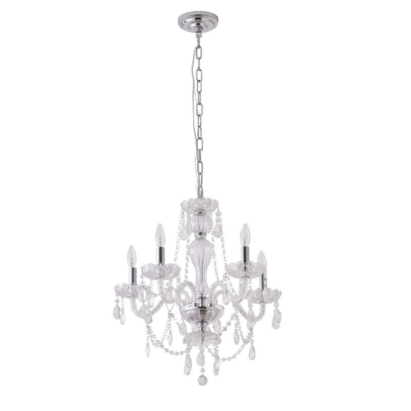 Clear Crystal Chandelier with Glass Arms & Chrome Hardware