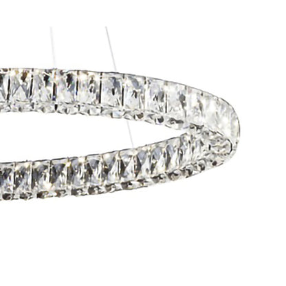 Chrome LED Chandelier – Triple-Sided Clear Crystal Ring Pendant Light