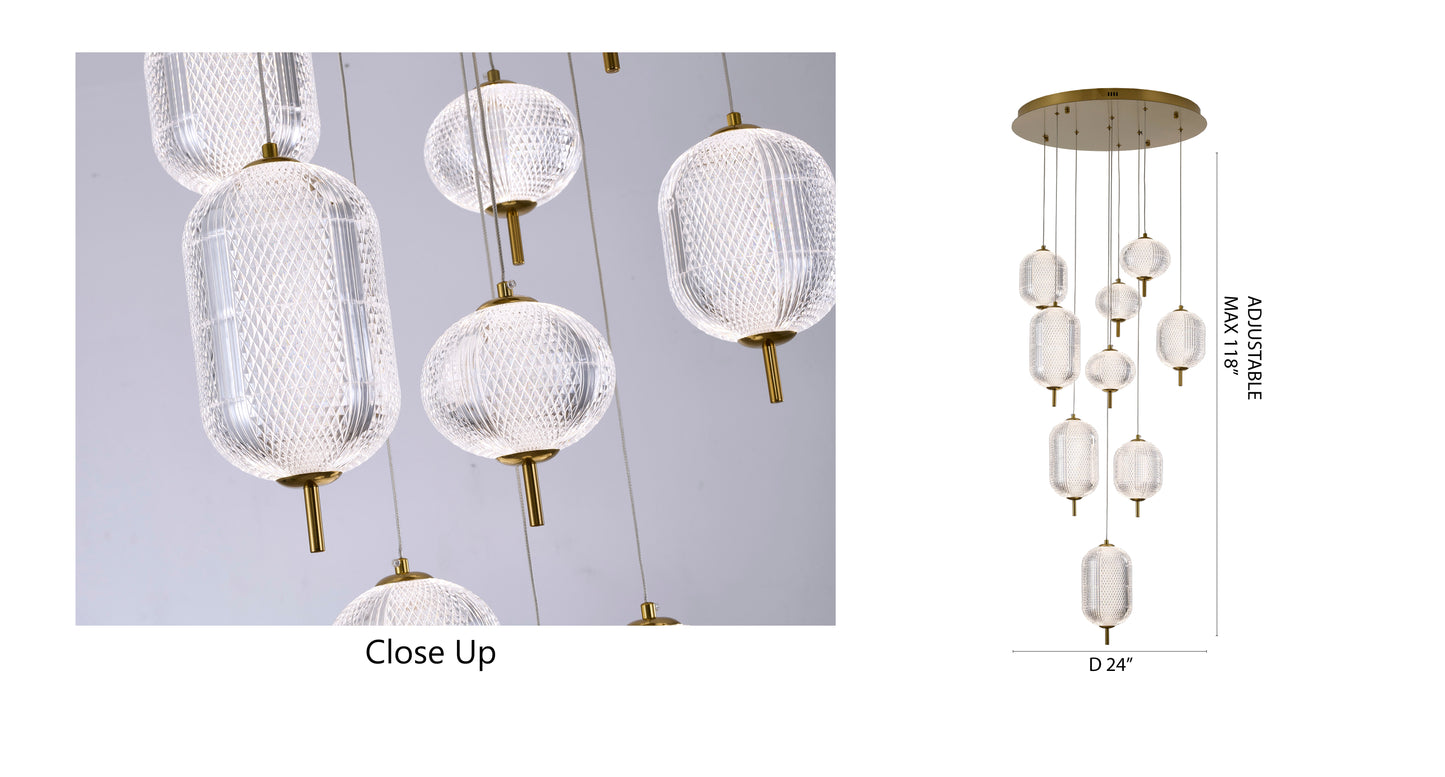 Flushed Brass Dimmable LED Chandelier