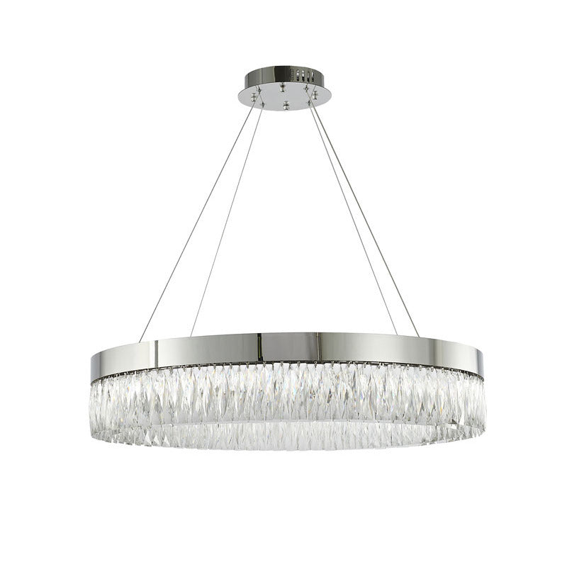 Round Chrome LED Chandelier With Clear Hanging Crystals