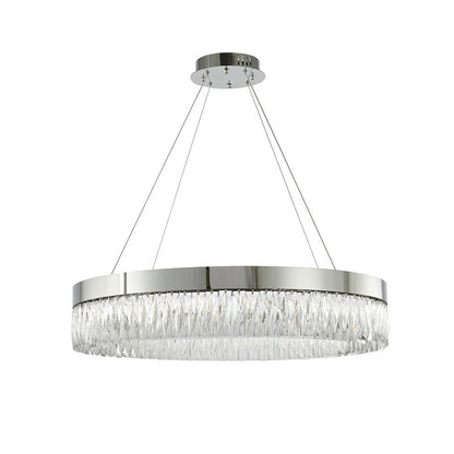 Round Chrome LED Chandelier With Clear Hanging Crystals