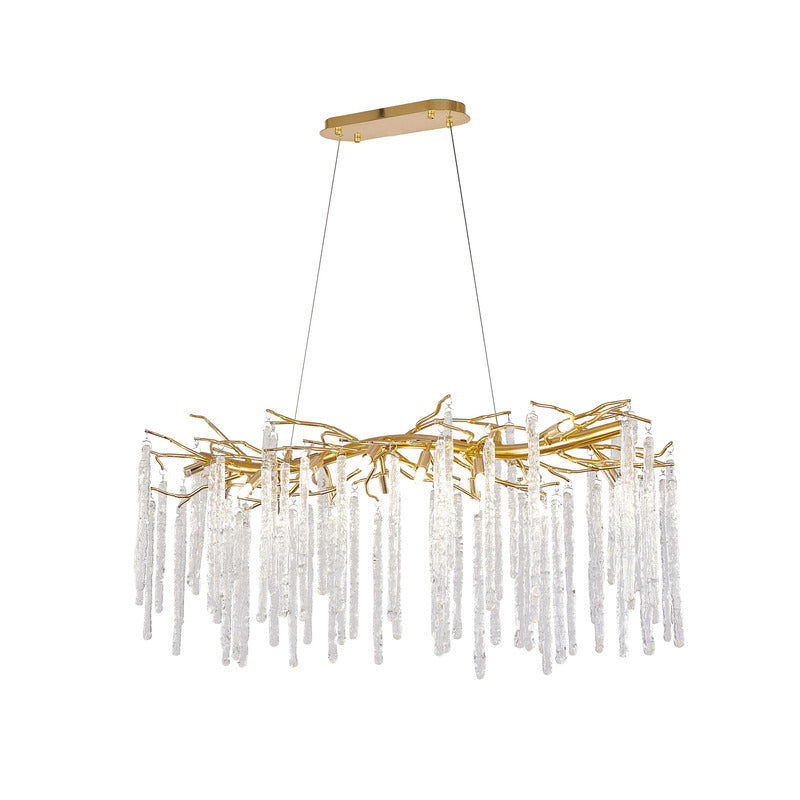 Gold Aluminium Branch Chandelier With Clear Glass Hanging Drops