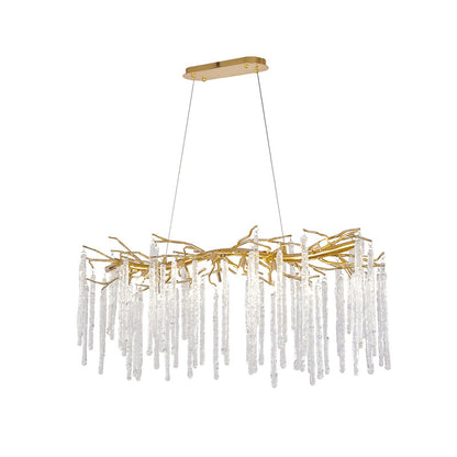 Gold Aluminium Branch Chandelier With Clear Glass Hanging Drops
