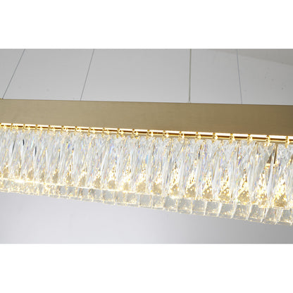 Gold Hairline LED Chandelier With Clear Hanging Crystals