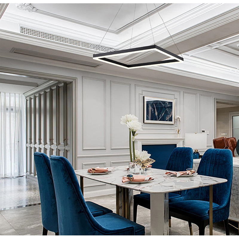 Modern Matte Black Square LED Chandelier – Ultra Slim 30” Contemporary Pendant Light