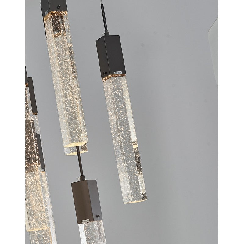 Chrome/Black Flushed Frame Chandelier with Hanging Clear Block Bubble Crystals