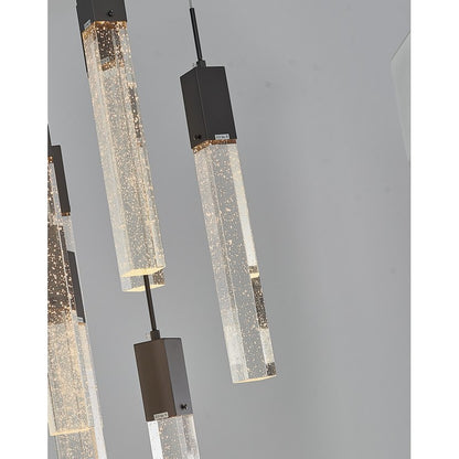 Chrome/Black Flushed Frame Chandelier with Hanging Clear Block Bubble Crystals