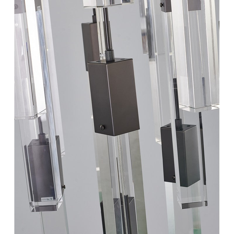 Chrome/Black Flushed Frame Chandelier with Hanging Clear Block Bubble Crystals