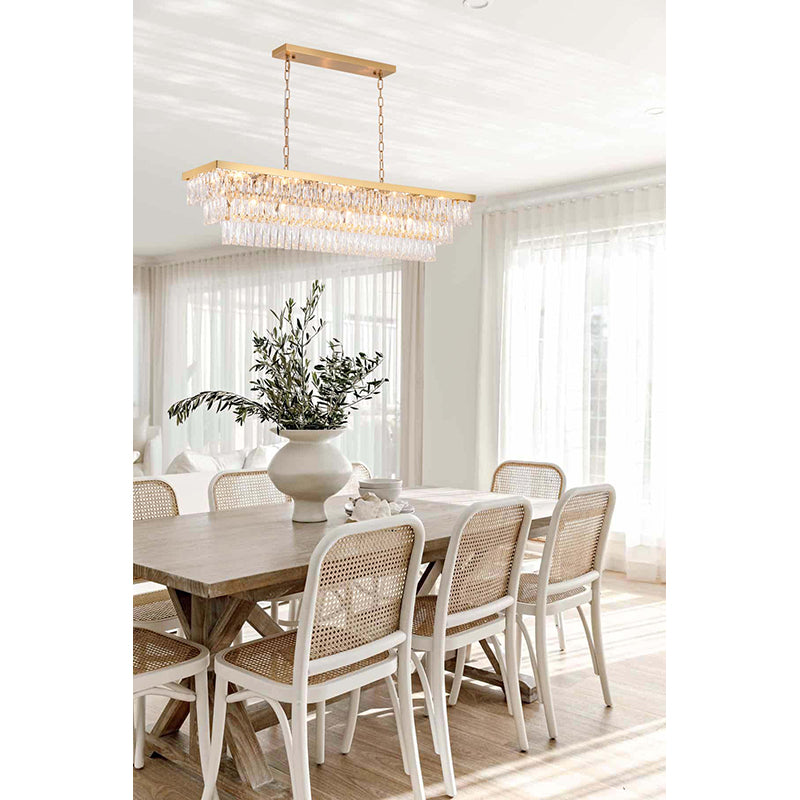Rectangular Gold Metal FRAME Chandelier With Clear Hanging Crystals