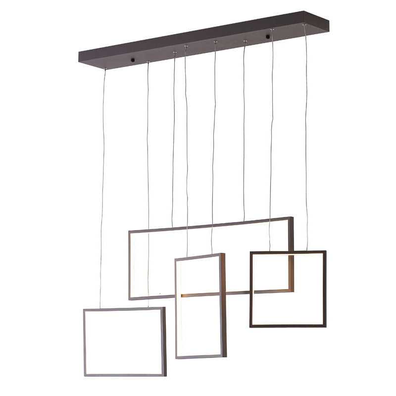 Coffee Brown Frame LED Chandelier With Hanging Box Pendants