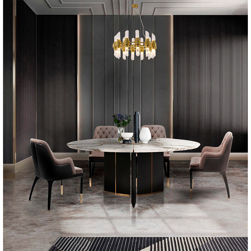 Satin Brass Iron Chandelier With Clear Glass Shades