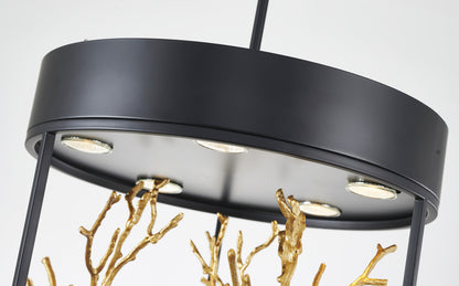 Matte Black Pendant Light with Gold Branch Accent