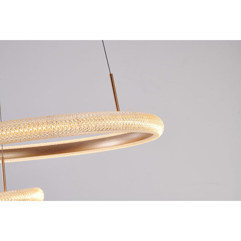 Gold Two Interlocked Ring LED Chandelier With A Clear Acrylic Diffuser
