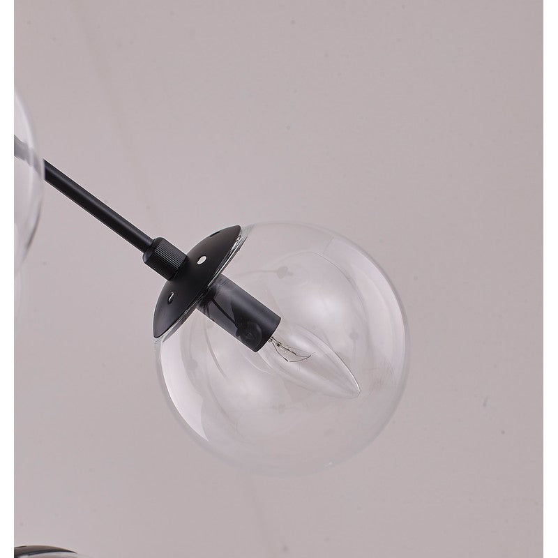 Black Metal Frame Ceiling Fixture with Clear Glass Globe Shapes
