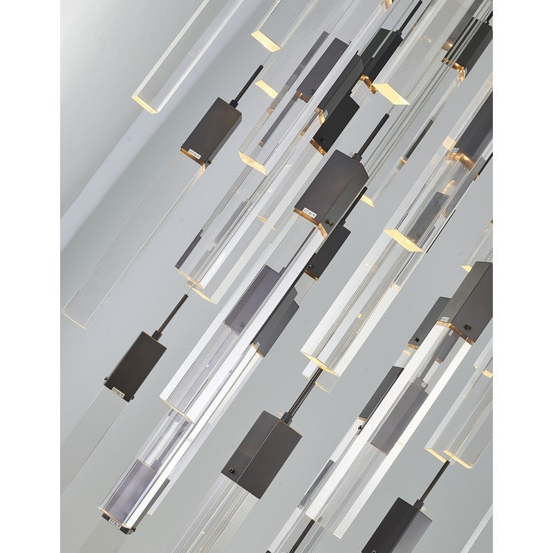 Flushed Black Gun Metal Frame Chandelier with Hanging Clear Block Pendant Crystals