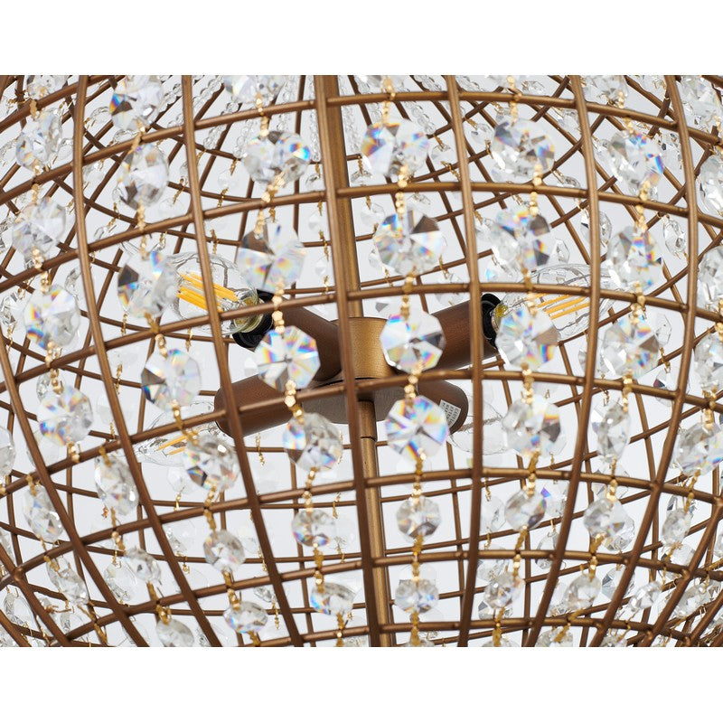 Bronze Sphere Orb Chandelier with Clear Crystals and Gold Hardware