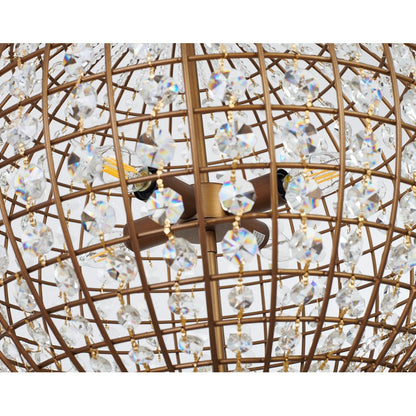 Bronze Sphere Orb Chandelier with Clear Crystals and Gold Hardware