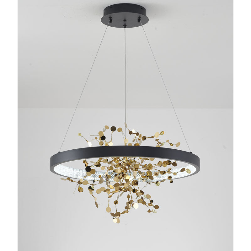 Sand Black LED Chandelier with Gold Confetti Interior – 24"