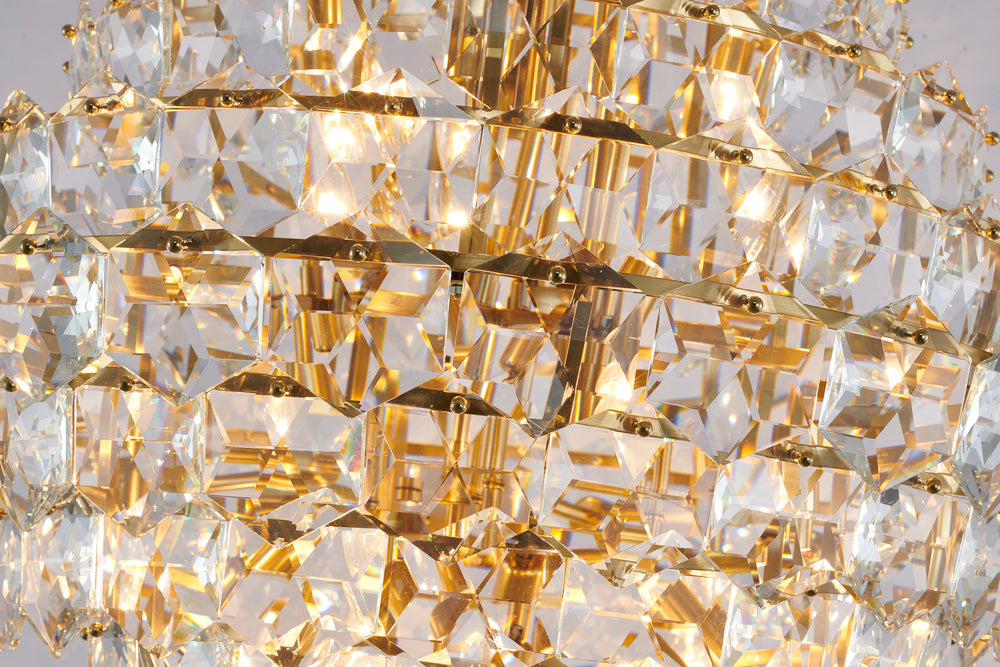 Brass Frame Chandelier With Clear Hanging Crystals