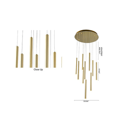 Gold LED Chandelier – Modern Hanging Rod Light with Frosted Diffusers