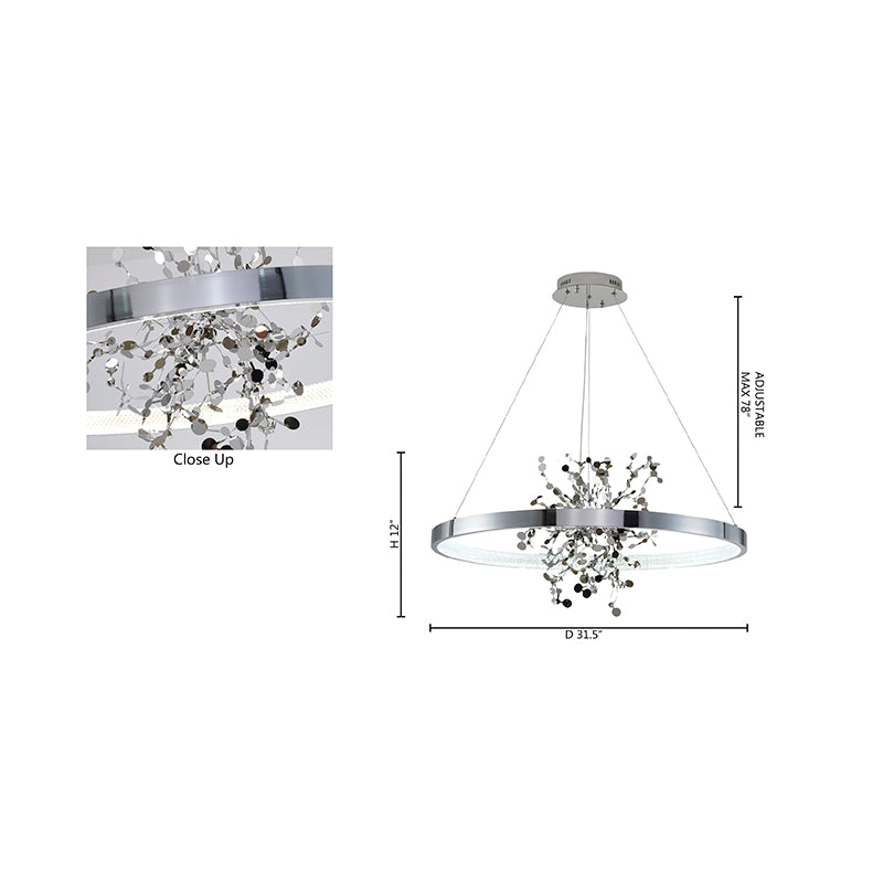 Ring LED Chandelier with Mirror Gold Sparkle