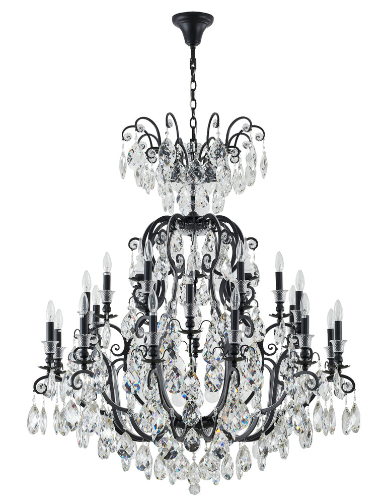 3 Tier Matte Black Chandelier with Clear Hanging Crystals