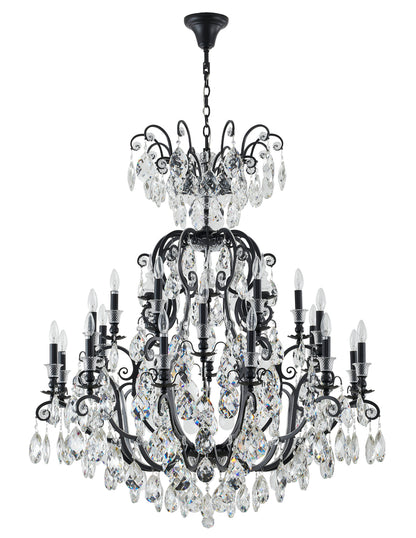 3 Tier Matte Black Chandelier with Clear Hanging Crystals