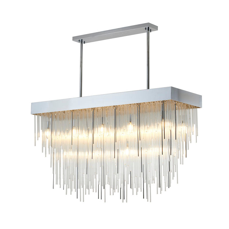 Satin Brass Rectangular Chandelier With Clear Hanging Looped Glass