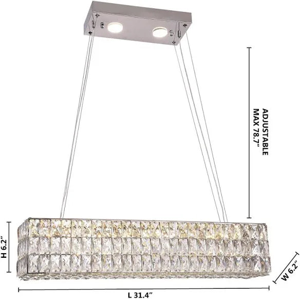 Rectangular Clear Crystal LED Chandelier