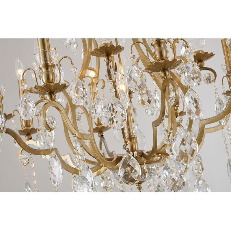 Antique Brass Frame Chandelier with Clear Hanging Crystals