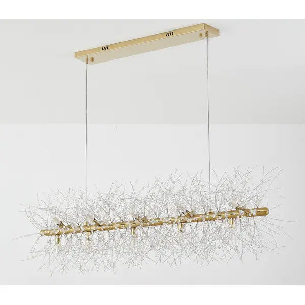 Brass Linear Frame Chandelier With Clear Crystal Spike Accents