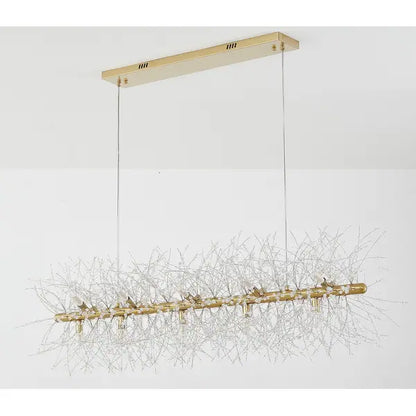Brass Linear Frame Chandelier With Clear Crystal Spike Accents