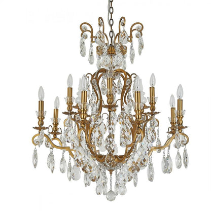 Antique Brass Chandelier with Clear Hanging Crystals