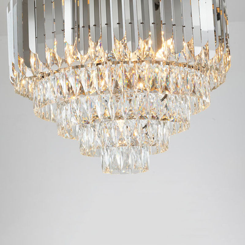 Chrome Chandelier With Clear Hanging Crystals