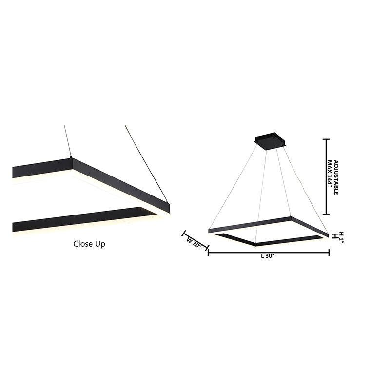 Modern Matte Black Square LED Chandelier – Ultra Slim 30” Contemporary Pendant Light