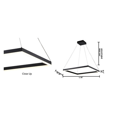 Modern Matte Black Square LED Chandelier – Ultra Slim 30” Contemporary Pendant Light