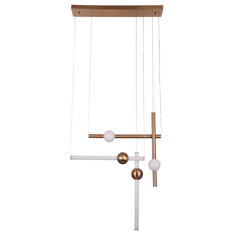 Gold Frame LED Chandelier with White Glass Accents