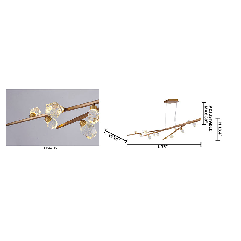 Gold Hairline Finish Branch Chandelier With Clear Bubble Crystal Accents