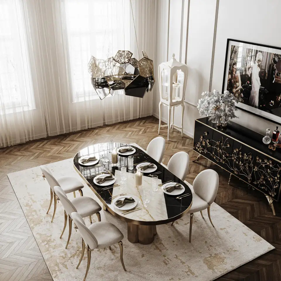 Decodiva Nero Marquina Marble Dining Table