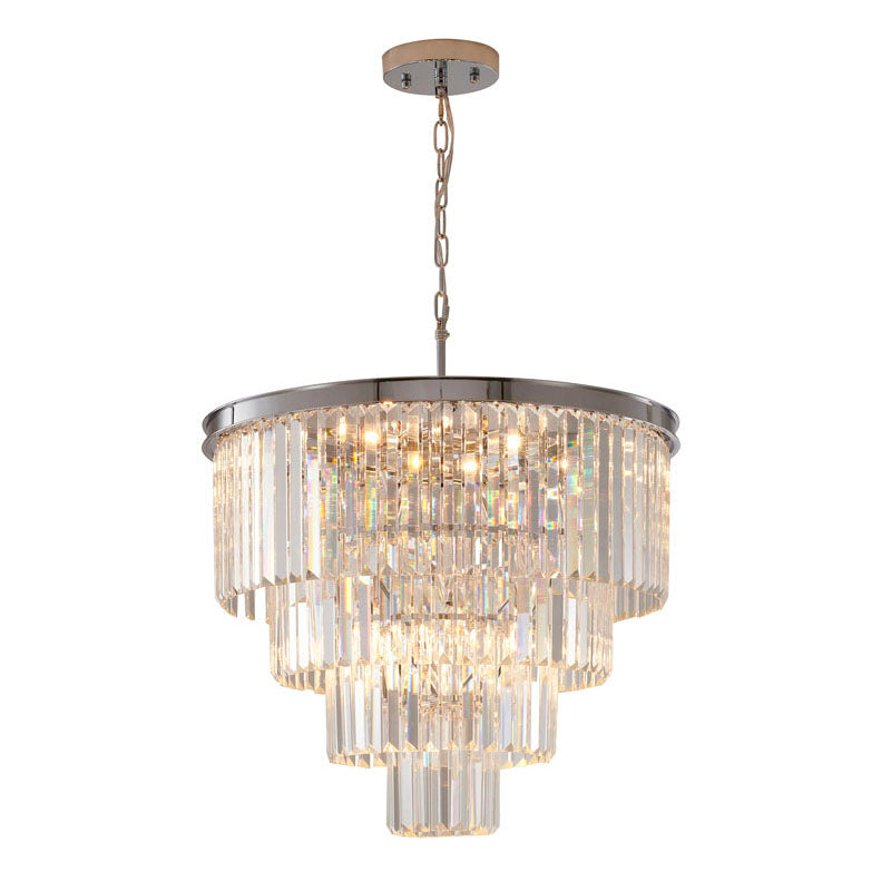 Four Tier Chrome Chandelier With Clear Hanging Crystals