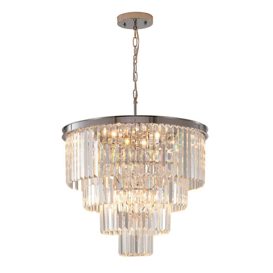 Four Tier Chrome Chandelier With Clear Hanging Crystals
