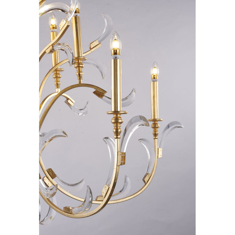 Gold Metal Leaf Chandelier With Clear Crystals