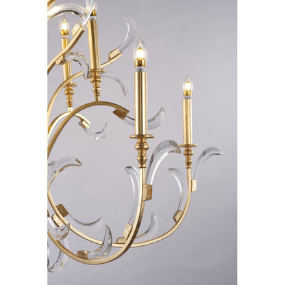 Gold Metal Leaf Chandelier With Clear Crystals